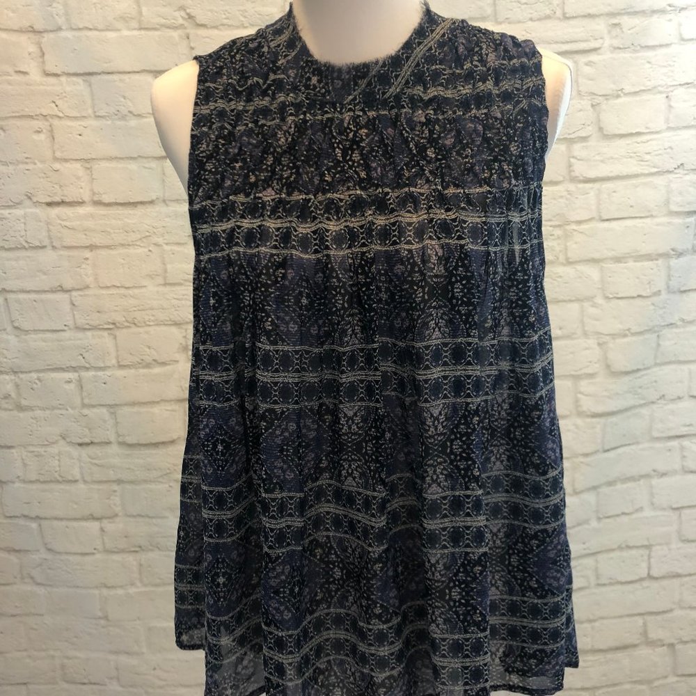 Lucky Brand Sleeveless Blue Print Top, Size L
